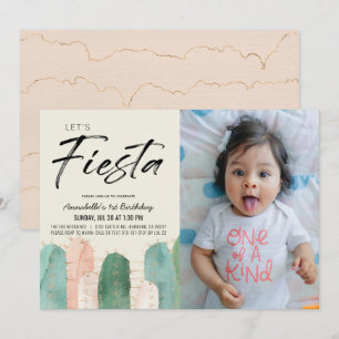 キャクタスフィエスタ ピンク フォト 1歳 誕生日 招待状