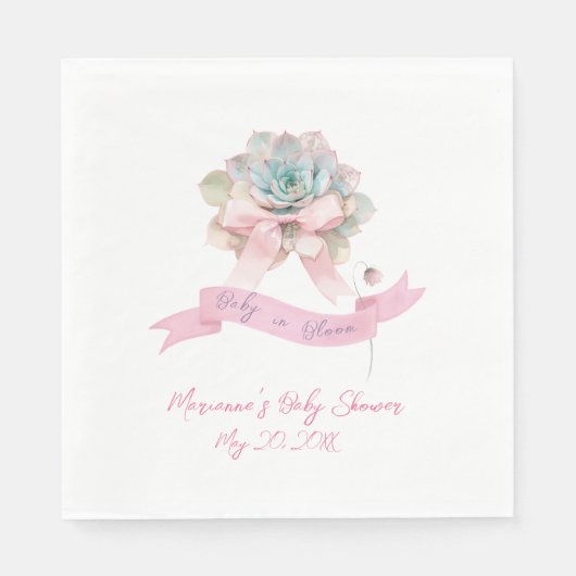 キャクタス ピンク リボン ベイビー ガール シャワーナプキン スタンダードランチョンナプキン (正面)