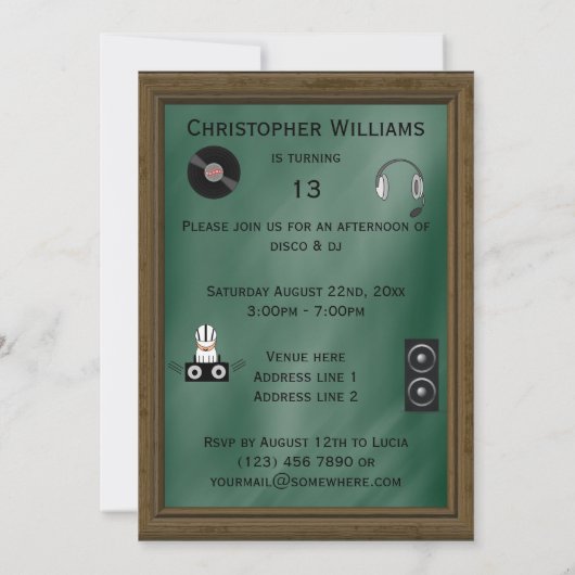 キャクタスDJ 13歳の誕生日 招待状 (裏面)