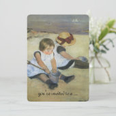 キャサットによるビンテージベイビーシャワー、子供の海辺の絵 招待状 (スタンド正面)