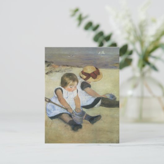 キャサット作のビーチの子供たち、ヴィンテージ誕生日 招待状 (スタンド正面)