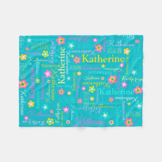 キャサリンパーソナライズされたの名前アクアピンクの毛布 フリースブランケット (正面(横))