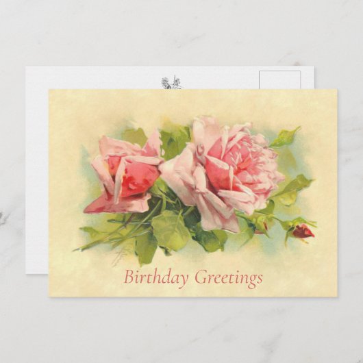 キャサリンKleinのピンクのバラのスプレーの誕生日の郵便はがき ノートカード (正面/裏面)