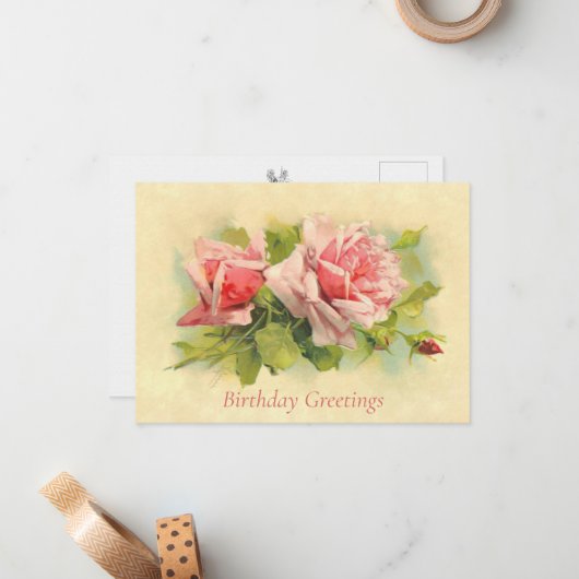 キャサリンKleinのピンクのバラのスプレーの誕生日の郵便はがき ノートカード (正面/裏面インサイチュ)