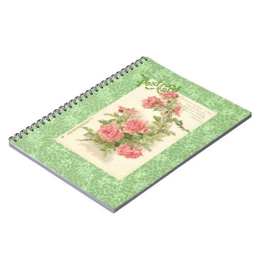 キャサリンKleinのピンクのバラの緑は郵便はがきを残します ノートブック (左側)