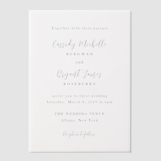 キャシディ伝統的エレガントな結婚式 ベラム紙招待状 (正面)