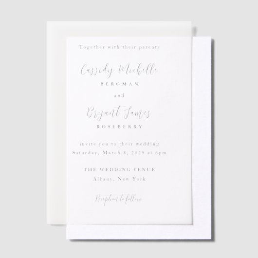 キャシディ伝統的エレガントな結婚式 ベラム紙招待状 (オフセット)