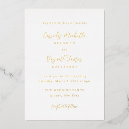 キャシディ伝統的エレガントな結婚式 箔招待状 (正面)