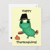 キャシーの感謝祭の巡礼者のカエル シーズンポストカード (正面/裏面)