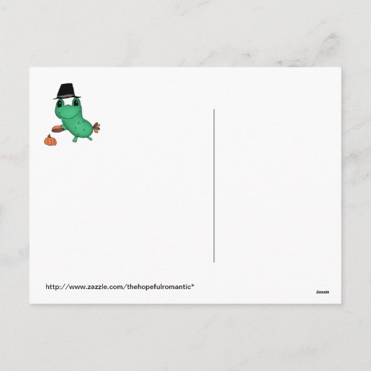 キャシーの感謝祭の巡礼者のカエル シーズンポストカード (裏面)