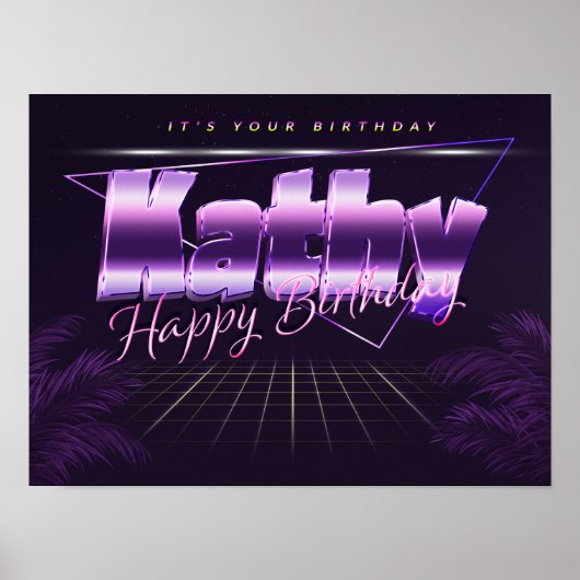 キャシー名Vorname lila retroポスターGeburtstag ポスター (正面)