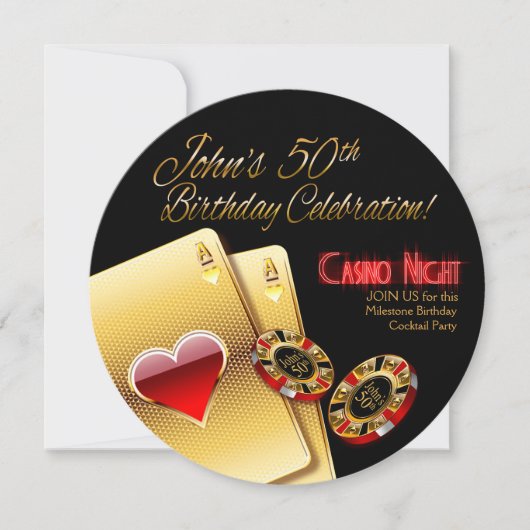 キャシー・ベガス・カジノ・ナイト 50歳の誕生日パーティー 招待状 (正面)