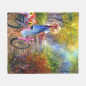 キャシー·マヌエル作のモーニングバイク乗りアート フリースブランケット (正面(横))