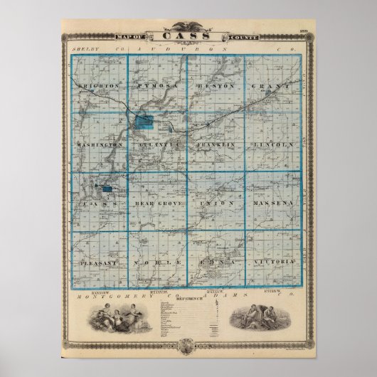 キャス郡の地図、アイオワ州 ポスター (正面)