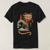 キャタナウェーブ猫タトゥー入れサムライ猫アー日本のト Tシャツ (デザイン正面)