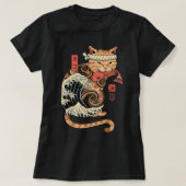 キャタナウェーブ猫タトゥー入れサムライ猫アー日本のト Tシャツ (デザイン正面)