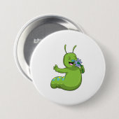 キャタピラと花デイジー 缶バッジ (正面&裏面)