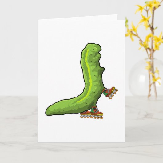 キャタピラーがインラインスケートを履いてインラインスケーターとして カード (黄色い花)