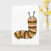 キャタピラーがチーズバーガー（牛肉とサラダ付き）になる カード (黄色い花)