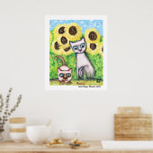 キャタピラーとヒマワリを持つシャム猫 ポスター (キッチン)