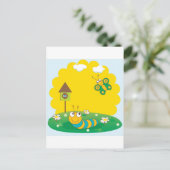 キャタピラーと春の可愛い蝶カード。 ポストカード (スタンド正面)