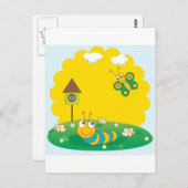 キャタピラーと春の可愛い蝶カード。 ポストカード (正面/裏面)