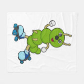 キャタピラーアットインラインスケートで滑るとローラスケート フリースブランケット (正面(横))