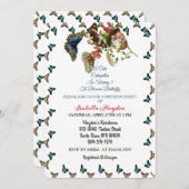 キャタピラーターニングバタフライ誕生日 カラフル 招待状 (正面/裏面)