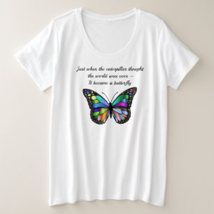 キャタピラーバタフライ感動的引用文 プラスサイズTシャツ