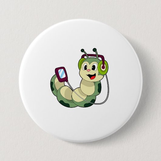 キャタピラーヘッドフォン音楽 缶バッジ (正面)