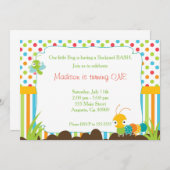 キャタピラー招待状子供の誕生日パーティーバグ 招待状 (正面/裏面)