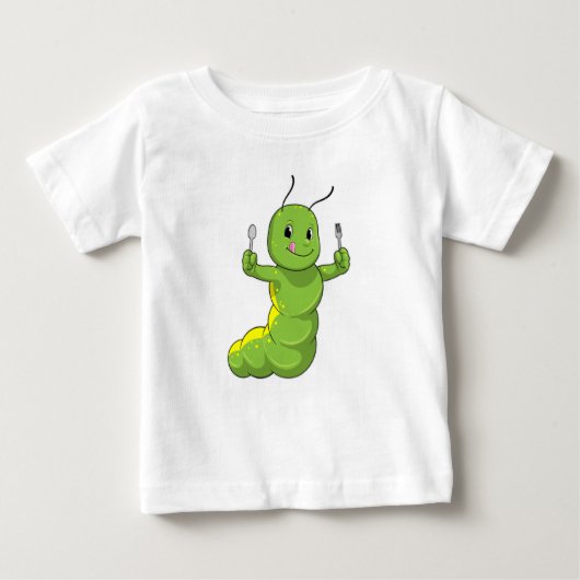 キャタピラー（スプーン&フォーク付） ベビーTシャツ (正面)