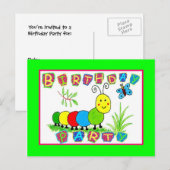 キャタピラ誕生日招待状キャタピラパーティー インビテーションポストカード (正面/裏面)