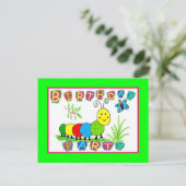 キャタピラ誕生日招待状キャタピラパーティー インビテーションポストカード (スタンド正面)