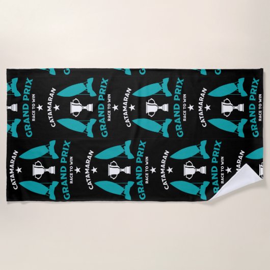 キャタマランハイドロフォイル帆船レース ビーチタオル (正面)