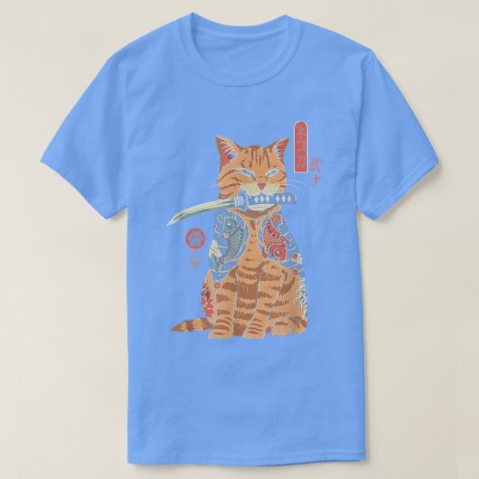 キャタ日本のナサムライキャットカタナ日本のグラフ Tシャツ (デザイン正面)