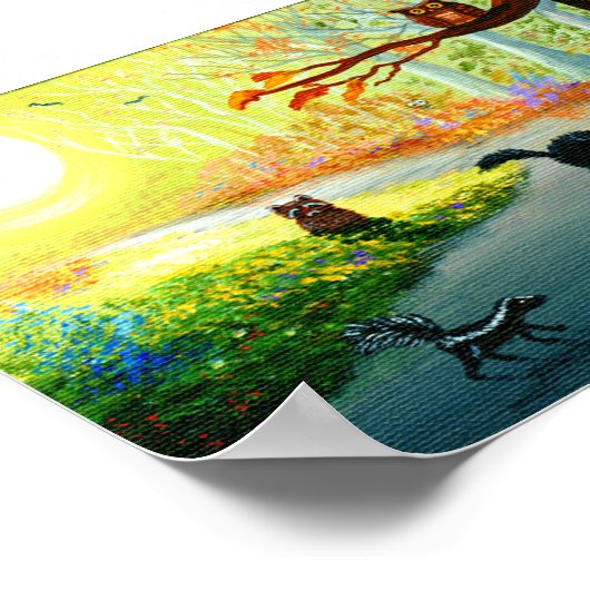 キャッおもしろいお洒落クフクロウスカンクアライグマ森 ポスター (角)