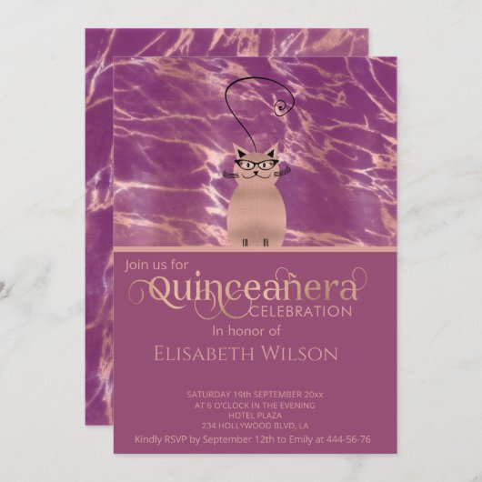 キャッおもしろいカシスバラ金ゴールドマーブルキンセアニラ 招待状 (正面/裏面)