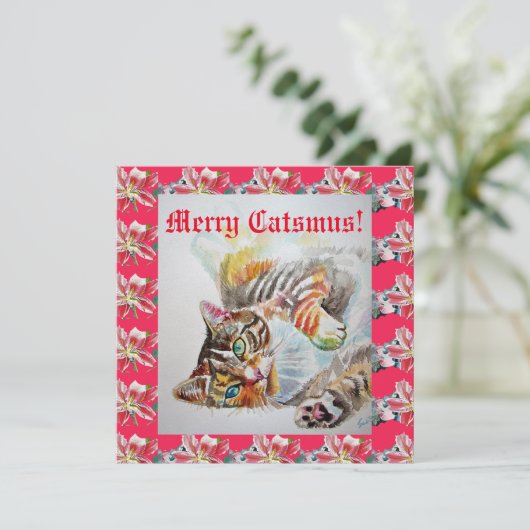 キャッおもしろいカス猫メリークリスマスカード カード (スタンド正面)