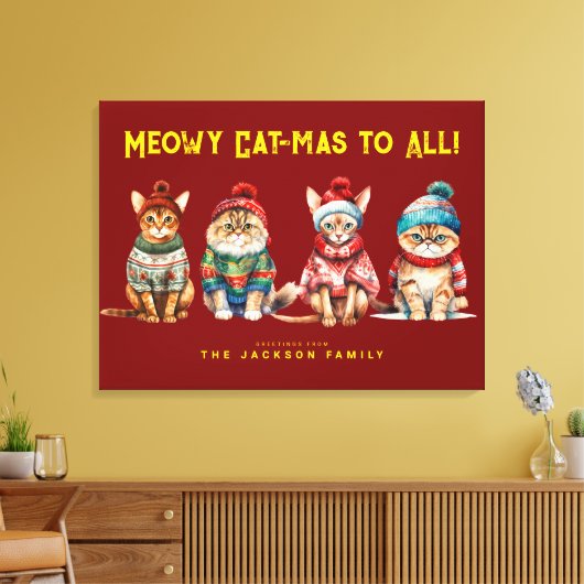 キャッおもしろいクメリー・レッド・クリスマス・ディコール キャンバスプリント (インサイチュ (リビング))