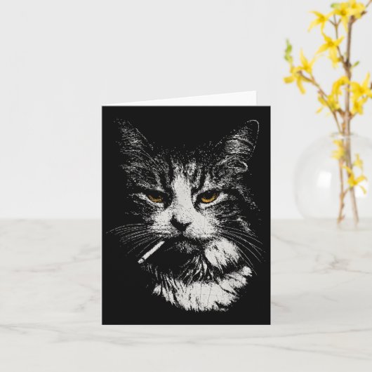 キャッおもしろいクールト喫煙おもしろいミームシガレットキャットGa カード (黄色い花)