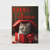 キャッおもしろいク熱狂するレディ誕生日 カード (正面)