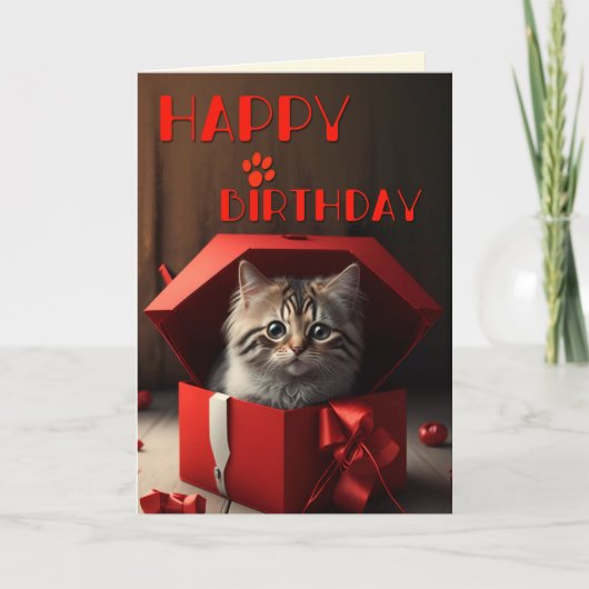 キャッおもしろいク熱狂するレディ誕生日 カード (正面)