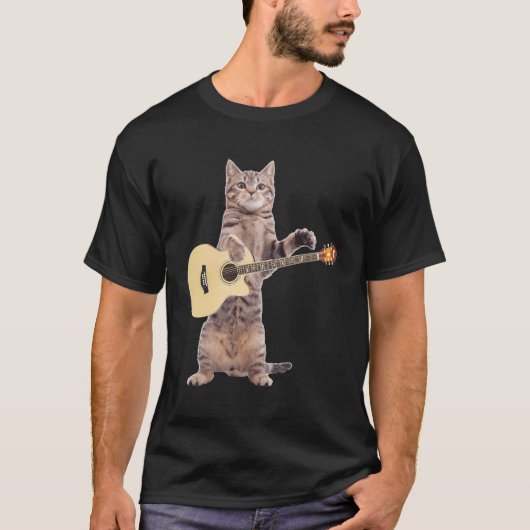 キャッおもしろいク遊・アコースティック・ギター Tシャツ (正面)