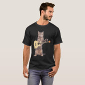 キャッおもしろいク遊・アコースティック・ギター Tシャツ (正面フル)
