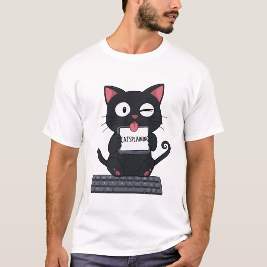 キャッおもしろいスプリント可愛い黒猫ミーム Tシャツ (正面)