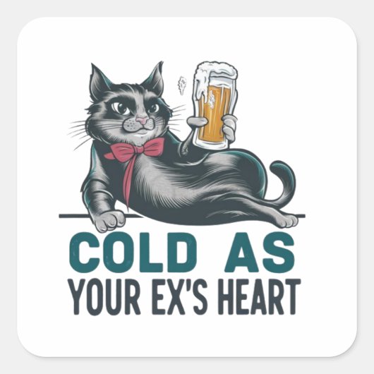 キャッおもしろいトとビールのtシャツデザイン スクエアシール (正面)