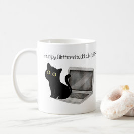 キャッおもしろいトに座るノートPC誕生日コーヒーマグ コーヒーマグカップ