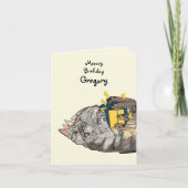 キャッおもしろいトアクション漫画がギフト誕生日を破壊 カード (正面)