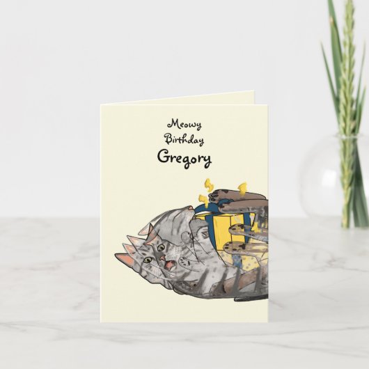 キャッおもしろいトアクション漫画がギフト誕生日を破壊 カード (正面)